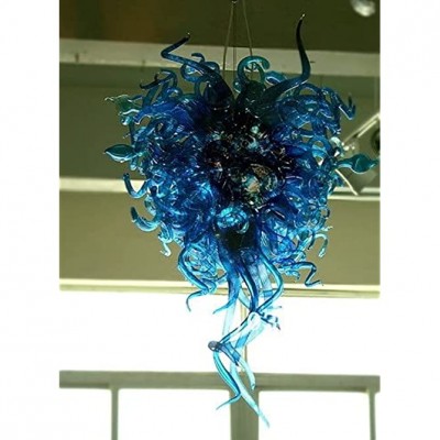 Machine Elegant Flower Shape Blue Blown Glass Turkish Chandelier - B9LT0N9MH