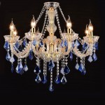 The Original 6 Light Blue Green Hanging Swag Chandelier Silver Metal Frame with Blue Glass Stem and Multicolor Crystals & Beads That Sparkle Just Like Glass - BICX6RDH8