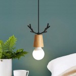 YYUNG Nordic Design Hanging Lights Wrought Iron Wood Height Adjustable Hanging Lamps Black E27 Base Chandeliers Small and Exquisite Suitable for Porch Aisle Corridor Suspension Light - BA41MU9X5