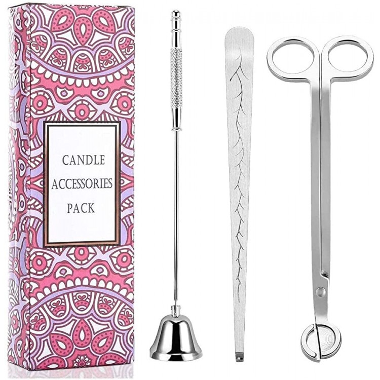 3 in 1 Candle Accessory Set Candle Wick Trimmer Candle Wick Dipper Candle Wick Snuffer Candle Cutter Candle Care Tools Gift for Scented Candles Lovers Silver - B11KNDQSD