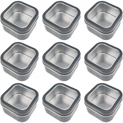 9-Pack 4oz Empty Square Metal Tins with Clear Window for Candle Making Candies Gifts & Treasures Black - B0VSOWQGU