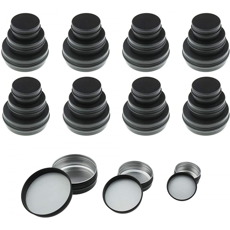LJY 48 Pieces Black Round Aluminum Cans Screw Lid Metal Tins Jars Empty Slip Slide Containers Mixed Sizes - BIIA5VQIB