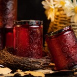 Ruby Red Embossed Glass Candle Container with Lid and Labels 8 oz Pack of 9 - BY1E76947