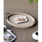 A&B Home Decorative Serving Tray Set of 2 Oval Wood Tray with Metal Handles Centerpiece Table Décor - BLVSVMYDF
