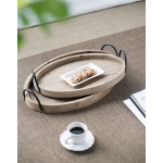 A&B Home Decorative Serving Tray Set of 2 Oval Wood Tray with Metal Handles Centerpiece Table Décor - BLVSVMYDF