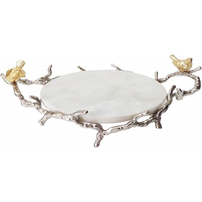 A&B Home Marble Round Branch Design Handles and Stand Tray Shiny Nickel - BQQUB7FYH
