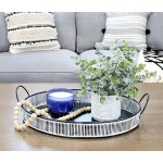 AuldHome Decorative Boho Serving Tray; Distressed White Over Black Metal Tray - BZWYB8791