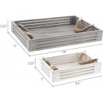 Barnyard Designs Nesting Serving Trays with Rope Handles Rustic Coastal Nautical Decorative Wood Trays for Coffee Table Kitchen Set of 3 - BVQ7SXS2F