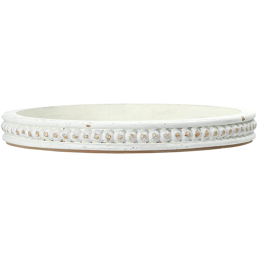 Creative Co-Op White Round Decorative Wood Tray - B97AM77WX
