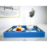 CYPREWOOD Wood Serving Tray with Metal Handles Matte-Color Finish Decorative Serving Tray for Ottoman Coffee Table Living Room Metallic Blue Medium 15x10.7 - BZU0YIQIR