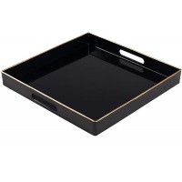 Decorative Tray Black Serving Tray with Handles Coffee Table Tray Square Plastic Tray for Ottoman Bathroom Kitchen 13"x13"x1.57" - BMY5000ON