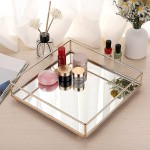 ELLDOO Gold Mirror Tray Makeup Decorative Tray Perfume Tray for Dresser Jewelry Tray Vanity Trinket Tray Glass Tray Storage for Bedroom Bathroom Home Decoration - BDOTGIQ2N