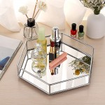 ELLDOO Hexagon Mirror Tray Home Decorative Tray Glass Jewelry Serving Tray Bathroom Organizer Tray Dresser Counter top Tray for Storage Trinket Vanity Makeup Silver - B3C5ELC3Y