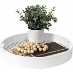 Elle & Finn Large White Round Tray Decorative Trays for Coffee Table White Round Centerpiece Round Decorative Tray Round Trays Home Decor White and Gold Tray -16 in x 2 in - BVFZLW2YQ