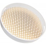 Elle & Finn Large White Round Tray Decorative Trays for Coffee Table White Round Centerpiece Round Decorative Tray Round Trays Home Decor White and Gold Tray -16 in x 2 in - BVFZLW2YQ