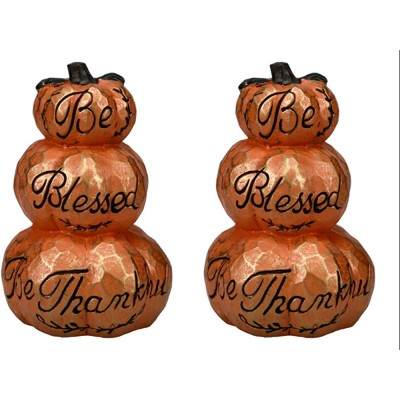 Farmhouse Tiered Tray Decor Fall Autumn Home Decorations 2 Orange Stacked Pumpkins - BRPGDUHQY