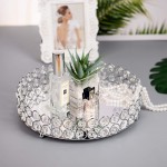 Feyarl Mirrored Crystal Vanity Makeup Round Tray Ornate Jewelry Trinket Tray Organizer Cosmetic Perfume Bottle Tray Decorative Tray Home Deco Dresser Skin Care Tray Strage Round 10 inch Silver - BY0AX46JB