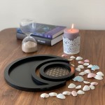Flower of Life Crystal Holder Moon Tray for Healing Stones Storage Organizer Crescent Moon Decor Crystal Display Shelf Essential Oil Decorative Tray Jewelry Plate 10.6 Inches Black - BKEFJJNTV