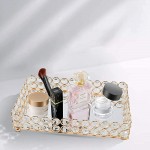 HighFree Mirrored Crystal Cosmetic Tray Vanity Makeup Tray Ornate Jewelry Trinket Tray Organizer Perfume Tray Decorative Tray for Home Deco Rectangle-10x6 Inch Gold - BOEOQ8DQL