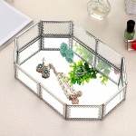 Hipiwe Glass Mirror Vanity Tray Geometric Make up Tray Ornate Jewelry Organizer Tray Bathroom Storage Tray Dresser Tray Perfume Tray Decorative Tray for Home Decor 10x 7 - BNM0OG87U