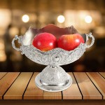 HOHIYO Decorative Metal Round Tray with Pedestal ,Antique Tray for Home Hotel or Wedding Silver - BK9D127CN