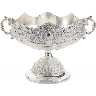 HOHIYO Decorative Metal Round Tray with Pedestal ,Antique Tray for Home Hotel or Wedding Silver - BK9D127CN