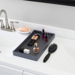 Home Basics Leather Vanity Tray Decorative Multi-Purpose Rectangular Organizer for Dresser Dressing Table Bathroom & Bedroom Grey - BKEK734HG