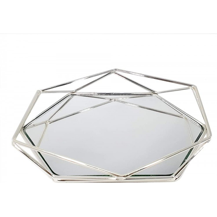 Homeduvo 102LaDeco Decorative Silver Metal Prisma Tray with Mirror for Jewelry Vanity Cosmetic Makeup Perfume Organizer Ornate Trinket Tabletop Decor Gift for Women Girls Birthday Christmas - B3OIFAABM