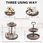 HYGGEISM Two Tier Tray Distressed Wood 2 Tiered Serving Tray Farmhouse 15 Decorative Wooden Rustic Cake Stand for Kitchen Counter Table Halloween Decor Heart-Shaped Handle - BXTNIFW8J