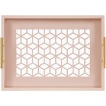 Kate and Laurel Caspen Rectangle Cut Out Pattern Decorative Tray with Gold Metal Handles 16.5 x12.25 Pink and Gold - BP9O4QFB9