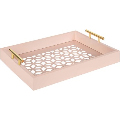 Kate and Laurel Caspen Rectangle Cut Out Pattern Decorative Tray with Gold Metal Handles 16.5" x12.25" Pink and Gold - BP9O4QFB9