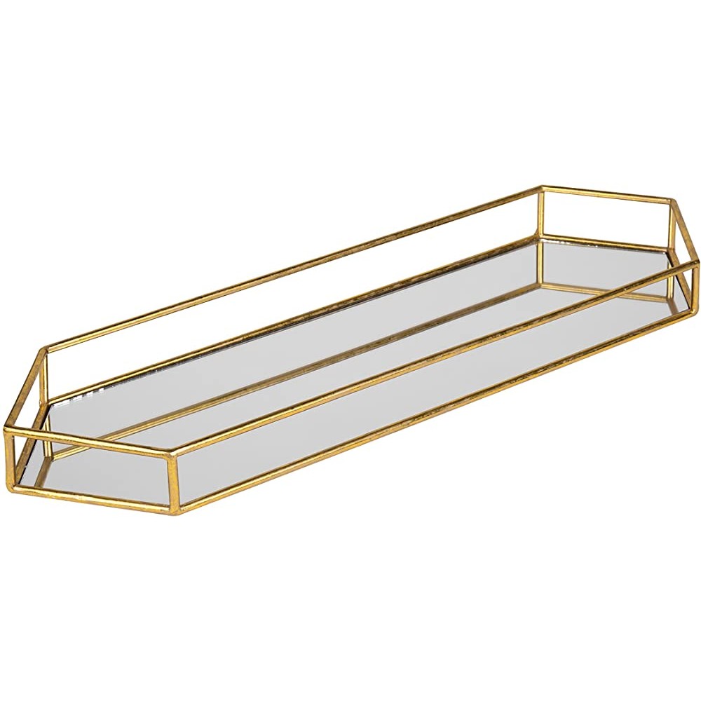 Kate and Laurel Felicia 26x8 Narrow Metal Mirrored Tray Gold - BPQZLHP5R