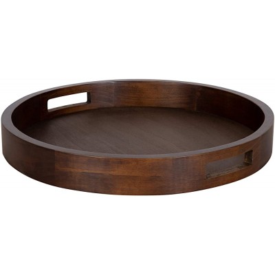 Kate and Laurel Hutton Large Round Wood Tray with Handles Walnut Brown Finish - BDU4C9JPM