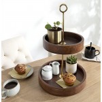 Kate and Laurel Lipton Modern Two Tier Tray 13 x 13 x 20 Walnut Brown and Gold Glam Decorative Tray - BL3A6EB84