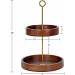 Kate and Laurel Lipton Modern Two Tier Tray 13 x 13 x 20 Walnut Brown and Gold Glam Decorative Tray - BL3A6EB84