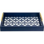 La Belle Decorative Ottoman Tray with Elegant Geometric Cut Out Pattern and Gold Handles by Bez&Oho – 16” x 12.5” – Living Room Centrepiece Breakfast Table Drink and Liquor Serving Tray – Navy - B159DUO2I