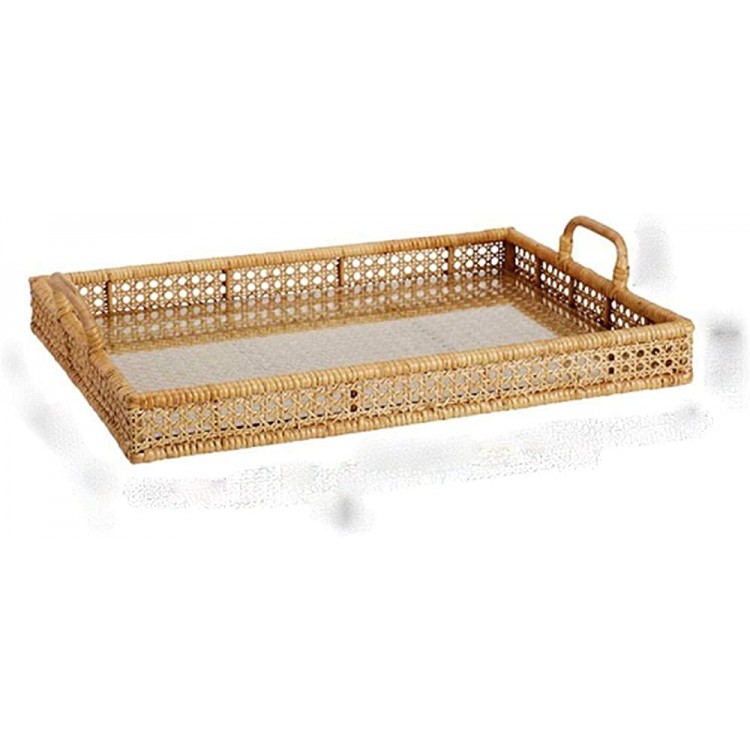 LAIQIAN Tray Trays Decorative Handmade Polygonal Rattan Tray with Handle Mirror Vanity Tray Color : Large - B7WX2Y3VZ
