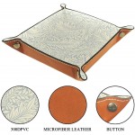 Leather Valet Tray Dice Tray Folding Square Holder Dresser Organizer Plate for Change Coin Key William Morris Vintage Gray Light Yellow Flower Leaf - BBGUFCF5W