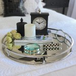 Le'raze Mirrored Vanity Tray Decorative Round Tray with Chrome Handles for Display Perfume Vanity and Bathroom Elegant Mirror Tray Makes A Great Bling Gift –13 Inch. - BMA8XBZRN