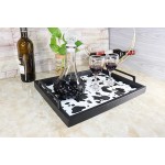 MCBZ Living Room Coffee Table Tray Decorative Tray PU Faux Leather Fragrance Tray Valet Service Tray Desk or Dresser Tray Metal Handle Black Cow Pattern - BHFTNH9HX