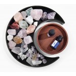 Moon Crystal Holder ABS Decorative Tray with Wood Round Dish Display Crystals Decor Healing Stones Storage Spiritual Boho Home Decor Essential Oil Rings Perfume Jewelry Organizer - BKB4R4HTH