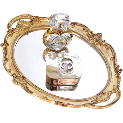 Mukily Mirrored Tray,Decorative Mirror for Perfume Organizer Jewelry Dresser Organizer Tray & Display,Vanity Tray,Serving Tray,9.8'' x 14''Gold - B6KI09TCO