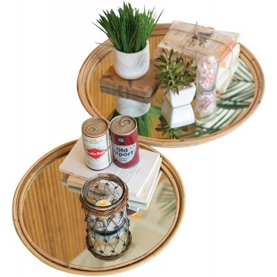 MY SWANKY HOME Modern Round Mirrored Rattan Decorative Tray Set Two Bar Serving Minimalist - BLEO0NKNA