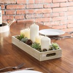 MyGift 16 x 6 Inch Rustic White Wood Decorative Serving Trays with Cutout Handles Long Rectangular Ottoman Tray Centerpiece Set of 2 - BUGTOKYJG