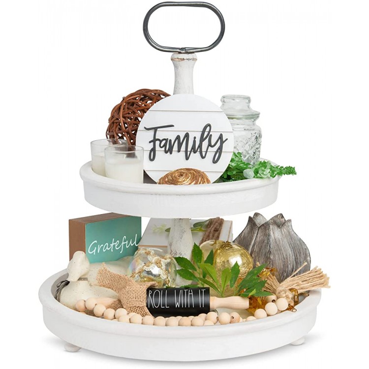 Noble Nest Tiered Tray | Two Tiered Tray | Decorative Tiered Tray | Tiered Serving Tray | Farmhouse Tiered Tray Gifts for Her | Housewarming Gifts | Kitchen Decor White - B3MYGD8J8