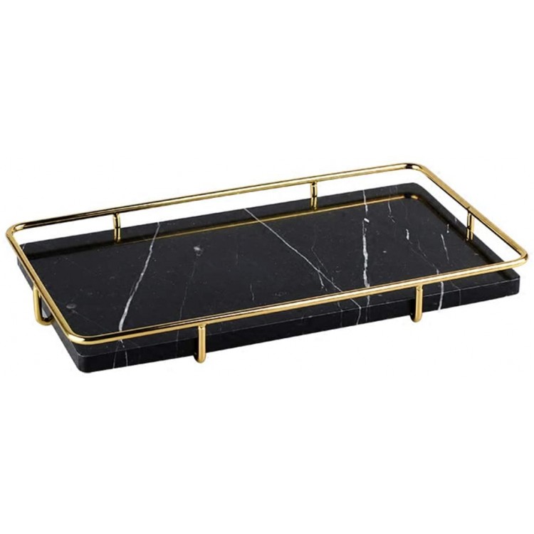 PuTwo Decorative Black Marble Polished Gold Metal Handles Jewelry Handmade Catchall Tray for Dresser Bathroom Vanity Table Bar Ideal Gift 1 Tiers - BD219GNZF