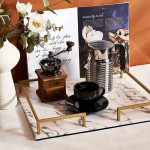 PuTwo Decorative Tray Perfume Tray Marble Print PU Leather Tray with Copper-Color Metal Handles Handmade Vanity Tray Jewellery Tray Catchall Tray Trinket Tray for Dresser Bathroom Vanity Table - BY95H5QM2