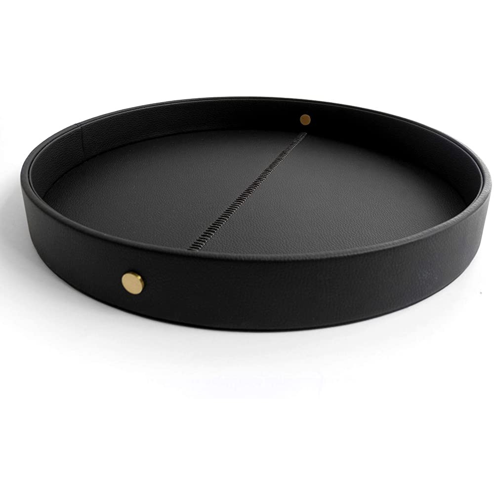 Selaos Decorative Round Serving Tray Black and Gold Tray | Decorative Trays for Coffee Table | Serving Tray for Ottoman | Black Serving Tray | Ottoman Tray for Living Room | Serving Tray Round - BGVHCGZN6