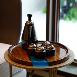 simesove Round Serving Tray,Creative Black Walnut Couch Tray with Epoxy Resin,Home Decor Coffee Tray,Retro Decorative Tray - BQS06UJ9Q