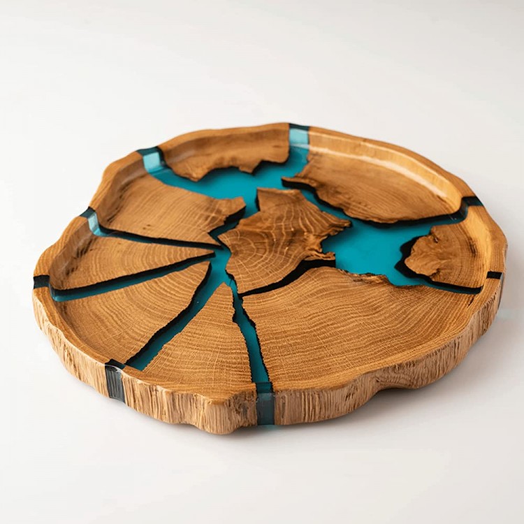 Ukraine Handmade Round Wooden Tray with Epoxy Resin. Use As Jewelry Holder Ring Holder Wood Serving Tray Key Holder Bathroom Organizer Table Tray Decorative Tray Key Bowl Tea Tray Coffee Table Tray - BR0RXYNUP